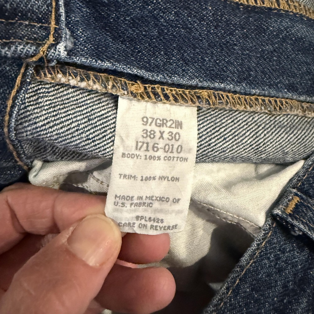 Wrangler Jeans Mens 38x30 Blue Denim Nylon Relaxed Fit Workwear Straight 97GR2IN - Picture 9 of 10